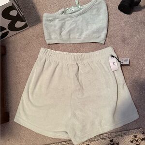 TNA Light Mint Green Terry Cloth Shorts and terry bra top